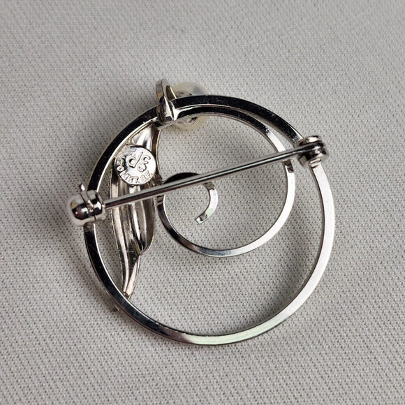 DCE Douglas C Eaton 14kt GF Pearl Silver Tone Brooch - Picture 4 of 6